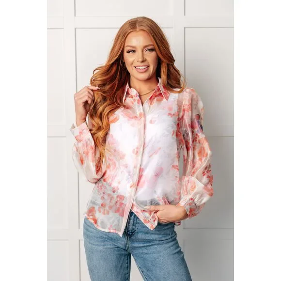 Call Me Back Sheer Floral Button Up Blouse - Picture 1 of 10